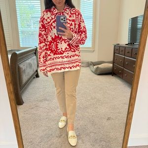 Zara Poplin Printed Oversized Long Sleeve Button Up Blouse XL